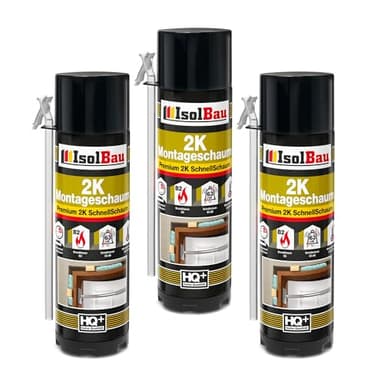 Isolbau 2K Montageschaum B2 Zargenschaum - Premium PU-Schnellschaum für Türen, Fenster, Dämmung & Montage - 3 x 400 ml