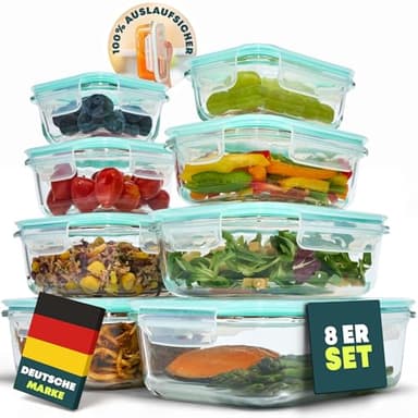 uandu Glasbehälter mit Deckel, 8- teilig, Meal prep Gläser, Frischhaltedosen Glas mit Deckel, Glasdosen mit Deckel Set, Meal prep Boxen Glas