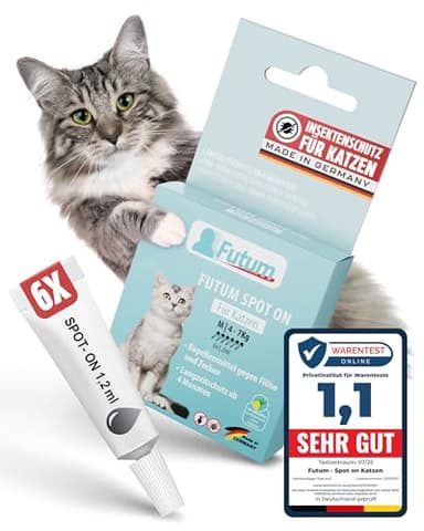 Spot On Katze 6 x 1,2 ml – 12 Wochen Floh und Zeckenschutz für Katzen – Flohmittel mit Aktivstoffen Lemon Eukalyptus – Effektiver Zeckenschutz Katze – Spot On für Katzen schützt langanhaltend - FUTUM