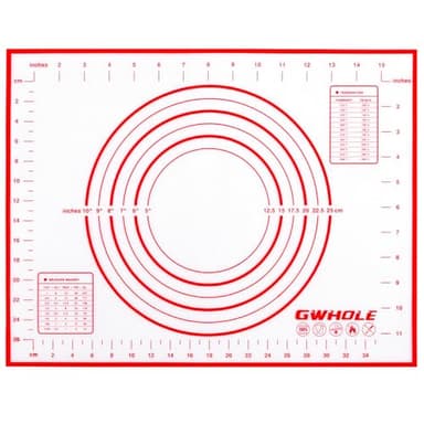 GWHOLE Silikonmatte Backmatte Silikon Teigmatte Wiederverwendbar Antihaft Rutschfest mit Messung (Rot, 32cm × 42cm)