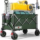 Overmont Faltbar Bollerwagen Klappbar Handwagen - mit Geländegängige Breite Räder - bis 150 kg Tragkraft - für Camping Sport Einkaufen Garten Grün