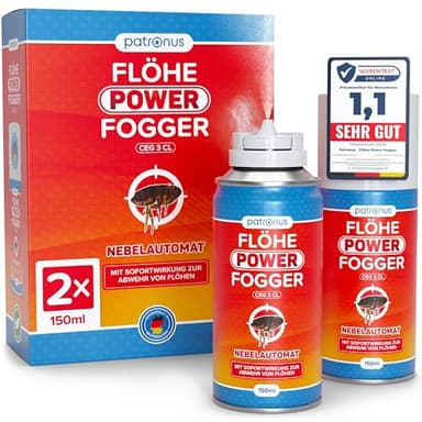 Patronus Flöhe Power Fogger - 2x 150ml - effektiver Floh-Fogger mit maximaler Sofortwirkung zur Abwehr gegen Flöhe in der Wohnung - für schwierig erreichbare Floh-Verstecke