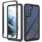 GOKEN Hülle für Samsung Galaxy S21 FE 5G, Transparent Zurück 360 Grad Case Bumper Cover Kratzfester PC/TPU Hybrid Schutzhülle Handyhülle, Stoßfeste Outdoor Rugged Hülle, Schwarz