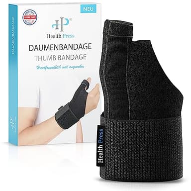 Health Press Daumenbandage – Atmungsaktive Daumenschiene – Daumenschutz Universell Rechts/Links – Daumen Bandage für Daumensattelgelenk – Daumenstütze – Medizinisch zertifizierte Daumenorthese