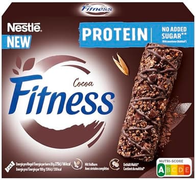 Nestlé FITNESS Protein Cocoa NO ADDED SUGAR Proteinriegel, Frühstücksriegel mit Protein, ohne Zuckerzusatz, 1er Pack (à 4 x 20g)