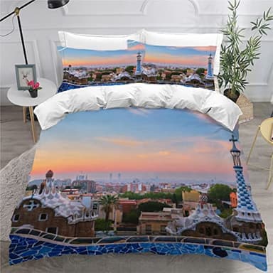NUYSP Modern City Barcelona Bettwäsche 135x200 Kinder Bettwäsche-Set 3D Druck Jungen Mädchen Bettbezug mit Reißverschluss Weich Mikrofaser Kinderbettwäsche Bettbezüge mit 2 Kissenbezug 80x80cm