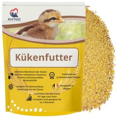 AniNat Kükenfutter, Erstlingsnahrung mit Vitaminen, Proteinen, Mineralien und ätherischen Ölen. Ohne Antibiotika und OHNE GENTECHNIK. Geeignet ab der Geburt. (1.80kg)