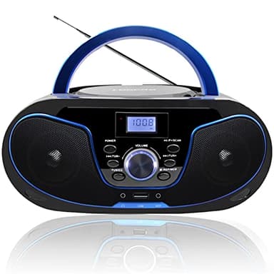 Tragbar CD Player Boombox Bluetooth - mit UKW Radio, USB Eingang & AUX & Kopfhörern Ports, Stereoanlage Music System (LP-D02)