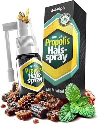 VIPIS Bio Propolis Spray mit Menthol - Doppelte konzentrierte Propolis Tinktur als Mundspray - Propolis Halsschmerzen Spray bei Entzündung - Propolis Halsspray mit Alkohol - Hals und RachenSpray