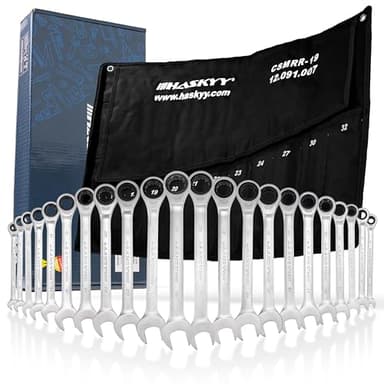 HASKYY Ratschenschlüssel Ringmaul Satz 6-32 mm Gabelschlüssel Ratschen Schlüssel 22 tlg Ringratschenschlüssel Set in Tasche 72 Zähne Ratsche