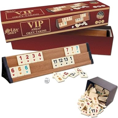 Star Oyun Aletleri Professionell VIP Rummikub Set aus Holz. Ahsap Okey Takimi, Rummy Set mit Melamin Steinen, Wooden (Hellbraun)