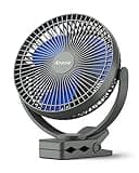 Koonie 20cm Tragbarer Clip-On-Ventilator, USB-Tischventilator mit 10.000 mAh Akku, 4 Geschwindigkeiten, Wiederaufladbarer Tischventilator für Zuhause, Büro, Kinderwagen, Camping