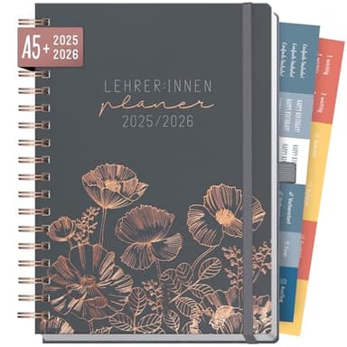 Häfft® Lehrer-Planer 2025/2026 A5 + Deluxe "Poppy" Hardcover Lehrerkalender, Schuljahresplaner mit Spiralbindung, Schulplaner - nachhaltig & klimafreundlich