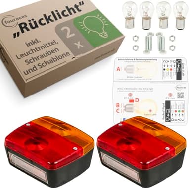 fouraces Anhänger Rückleuchten - 2 Set, mit Schaltplan und Kennzeichen Beleuchtung, Rückleuchte, Rücklicht, Zubehör, Licht, Lampen für PKW, Auto - Rücklichter, Anhängerlicht