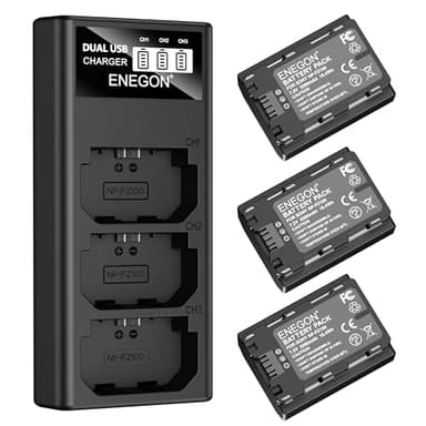 ENEGON NP-FZ100 Akkus (3×2280mAh) Inkl. 3-Slot Ladegerät mit LCD-Anzeige, Kompatibel mit Sony Alpha 7 III/7 IV, A7C/A7C R, A7R III/IV/V, ZV-E1, FX3, FX30, A1, A6600, A6700, A9/A9 II Kamera