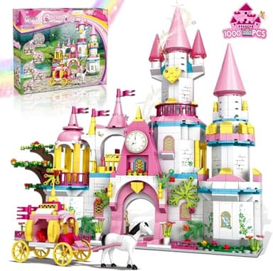 IKIDSUN Mädchen Friends Schloss Bausteine Spielzeug für 6 7 8 9 10 11 12 Jahren, Konstruktionsspielzeug 1000PCS Rosa STEM Schloss Prinzessin Kutsche Kreativbaukasten Spielzeug für Kindergeschenke