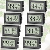 Sprifityy 8 Stück Mini Hygrometer Digital, Hygrometer Mini mit Celsius -50°C~+70°C, Luftfeuchtigkeitsmesser Inklusive Batterien, Moderne Messtechnik, Thermo Hygrometer für Innenräume (Schwarz)