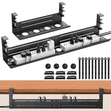 Strifuture Ausziehbarer Kabelkanal Schreibtisch 2 in 1 - Bohrfreies Kabelmanagement 46–73 cm mit Klemmmontage für Büro-, Gaming- & Stehtische (Schwarz)