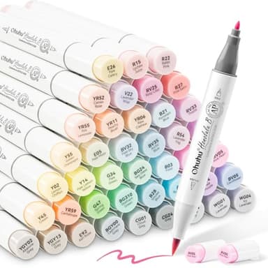 Ohuhu Alkohol Marker 48 Pastellfarben: Honolulu Sweetness – AP-zertifiziert - Doppelspitziges Künstlermarker-Set(Alkoholbasis) für Illustrationen & Ausmalen – Pinsel & Feinspitze – Nachfüllbar