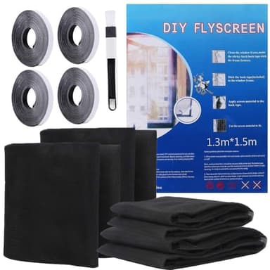 YANGTE Fliegengitter für Fenster 4 Stück 130x150 cm, Insect Stop Insektenschutz mit Klettband selbstklebend, Moskitonetze für Fenster schützen die Familie vor Insekten Schwarz