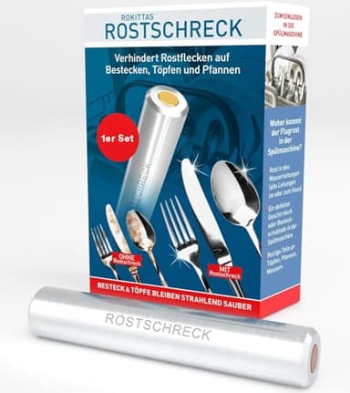 Rokitta's Rostschreck für Spülmaschine – 1er Set - Das Original – Rost Magnet gegen Flugrost – Für strahlendes Besteck, Töpfe, Pfannen & Geschirrspüler – Bekannt aus "Die Höhle der Löwen"