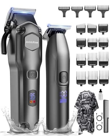 Jack & Rose Haarschneidemaschine & T-Klinge Trimmer Set, Haarschneider kabellos & Wiederaufladbar, IPX7 Wasserdicht Haartrimmer Elektrisch, Friseur Rasierer für Männer schwarz