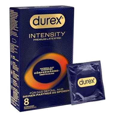 Durex Intensity Kondome - Ultra dünn plus für intensive Körperwärmeübertragung - Mit Silikongleitgel befeuchtet - Ohne Latex - 8er Pack (1 x 8 Stück)