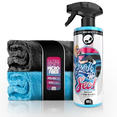 Auto Lackversiegelung Set | Nuke Guys Quick'n'Seal 500ml Nano Sprühversiegelung + 2x Poliertuch | Spray Wax Versiegelung mit Wasserabperleffekt | Glanz & Schutz für deinen Lack