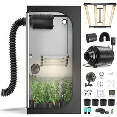 MINENICE Growzelt Komplettset mit M2400 LED Vollspektrum Grow Lampe 100x100x200cm Grow Tent 4" 215 CFM 3000RPM Ruhiges und Effizientes Belüftungssatz, 4-Gang-Lüfter, Hydroponics Growing Tent Set