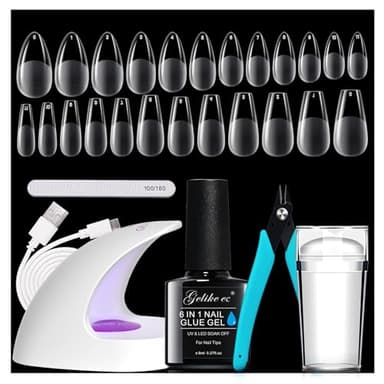 Gelike ec Gelnägel Starterset with Nageltips und Nagelkleber: 240pcs Medium Nail Tips for Nagelverlängerung & 8ml Extra Stark Nail Glue - DIY Anfänger USE