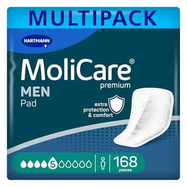 MoliCare MEN Pad 5 Tropfen Inkontinenzeinlagen für Männer, Schutz bei mäßiger Inkontinenz mit Auslaufschutz, Sofort-Trocken-Gefühl, fortschrittlicher Hautschutz, 168 Stück