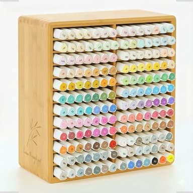TIKSPCAE Marker-Organizer für 168 Marker, Bambus-Holz, Schreibtisch-Organizer, Regal, Marker, Stifte, Kunstpinsel, Aufbewahrungshalter für Zuhause, Klassenzimmer, Büro, Dekoration