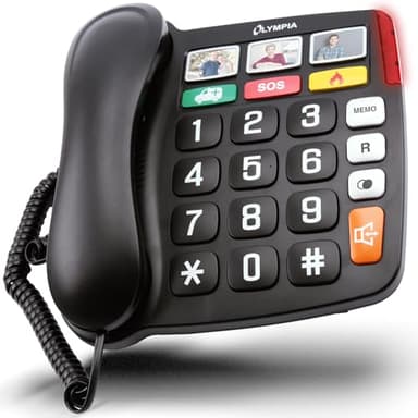 Olympia Großtastentelefon 4500 | Seniorentelefon Festnetz | extra große Wahltasten | Hörgerätekompatibel | Senioren Telefon mit Kabel | 3 Foto-Direktwahltasten | Festnetztelefon mit Schnur | schwarz