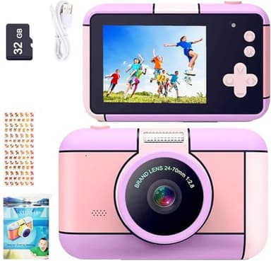 YunLone Kinderkamera DigitalKamera 2,4 Zoll Digital Kamera für Kinder Selfie fotokamera 1080P FHD Video mit 32G Karte, 4X Zoom, Kids camera fotoapparat für Jungen Mädchen 3 4 5 6 7 8 9 10 Jahre