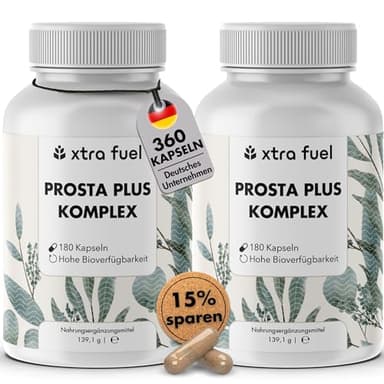 Prosta Plus Komplex - 360 Prostata Kapseln hochdosiert - einzigartige Formel aus Kürbiskern-, Sägepalmen-, Brennselwurzelextrakt mit Zink, Vitamin E & Selen - geprüft - vegane Prostata Komplex Kapseln