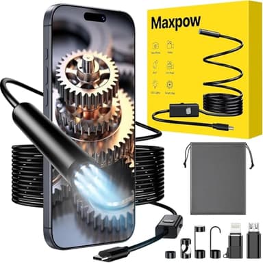 Maxpow Endoskopkamera mit Licht –1920 HD 8 LED Licht Wasserdicht IP67 Endoskop Kamera Handy für Android iOS,4.8m Semi-Rigid Kabel Inspektionskamera für Autoreparatur,Kanalinspektion -Verbessert