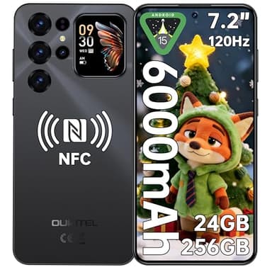 OUKITEL C68 Plus Handy Ohne Vertrag - 24GB+256GB 6000mAh Akku Smartphone Ohne Vertrag 64MP+8MP 7,2 Zoll 120Hz Display mit 1,81" Rückbildschirm Android 15 Simlockfreie Handys Dual SIM NFC/Face ID/BT5.0