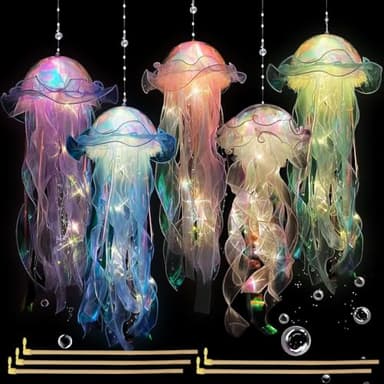 5 Stück Quallen Lampe Hängend,Quallen Laterne Leuchtend,Quallenlaterne Dekorationen,Tragbare Quallen Lampe für Dekorative Atmosphärenbeleuchtung geburtstagsdekorationen Glow Dekoration Zimmer