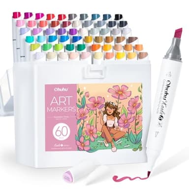 Ohuhu Alkohol Marker, 60 +1 Farben Mini-Pinsel & Schlanke Breite Doppelspitzen Alkohol Marker für Künstler Erwachsene Ausmalen, Zeichnen und Illustration - Nachfüllbare Tinte - Kaala B Serie