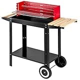 tectake Holzkohle Grillwagen 86 x 34 x 80 cm fahrbar auf Zwei Rädern mit Holzablage