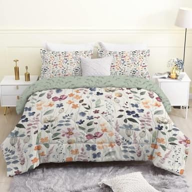 Bettdecke 135x200 4 Jahreszeiten, Beige Blume Vierjahreszeiten Steppdecke 135x200, Warme Ganzjahresdecke Salbeigrüne Pflanzen Bettdecke ohne Bezug Waschbar Schlafdecke mit 2 Kissenbezug 80x80cm