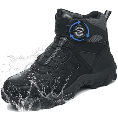 GUDECIUS Sicherheitsschuhe Herren Damen Leicht Arbeitsschuhe Wasserdicht Hoch Sicherheitsstiefel Leicht Stahlkappenschuhe Atmungsaktiv rutschfest Schwarz 42 EU