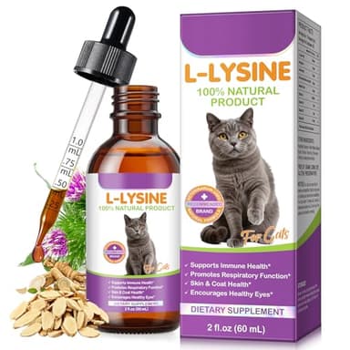 L-lysin Katze Tropfen - Lysin Katze für Immunsystem, Atemwege | L lysine Katzen Lindert Allergien und Niesen | L-lysin Katzen Vitamine und Nahrungsergänzungsmittel - Glutenfrei & Chemicalfrei 60ml