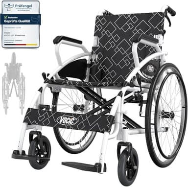 VOCIC Rollstuhl faltbar leicht bis 150KG,17KG Faltbarer Outdoor Rollstuhl,Doppelbremsen Transportrollstuhl klappbar mit Selbstantrieb für Erwachsene,Pannensicher Reifen (Mondlichtweiß)