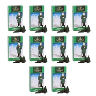 Crottendorfer Räucherkerzen Tannenduft 10er Pack (10 x 24 Stück) – Warmer, würziger Waldduft mit hochwertigen ätherischen Ölen der Edeltanne – Höhe 2,7cm, Ø 1,2cm – 15 Min. Brenndauer pro Räucherkegel