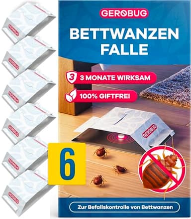 Gerobug Bettwanzenfalle 6 Stück - Effektive Klebefallen mit starkem Lockmittel zur Früherkennung von Bettwanzen - Monitoring ohne Chemie & sofort einsatzbereit - Mit Tipps zur Bettwanzen-Bekämpfung