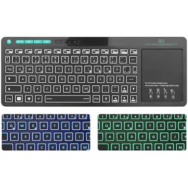 Rii Bluetooth Tastatur mit touchpad(Bluetooth 5.0 + 2.4G Wireless), Mini Tastatur Beleuchtet mit 2 LED Hinterleuchtet（Deutsches Layout, schwarz）