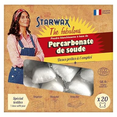 STARWAX THE FABULOUS – Gebrauchsfertige Portionen Natriumpercarbonat – umweltfreundlicher Beutel – 20 Portionen à 20 g – Reinigt, entfernt Flecken und macht weiße und bunte Wäsche strahlend weiß