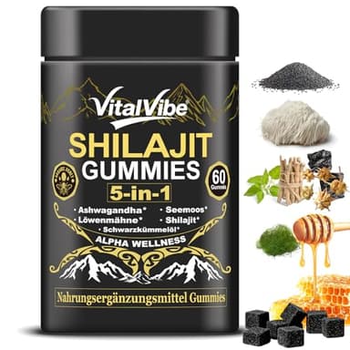 VitalVibe Himalaya Shilajit Gummies,mit Shilajit | Ashwagandha | Seemoos | Löwenmähne | Schwarzkümmelöl,über 85 Spurenelemente,ohne Zuckerzusatz,organic Manuka Honey,Nahrungsergänzungsmitte
