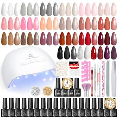 PEACECOLOR 44PCS UV Nagellack Set mit UV/LED Nagellampe, 22 Farben Gel Nagellack Set+4 Base Top Coat mit Matte und Glitzer, Rot Rosa Nude Nägel Maniküre Starter Set